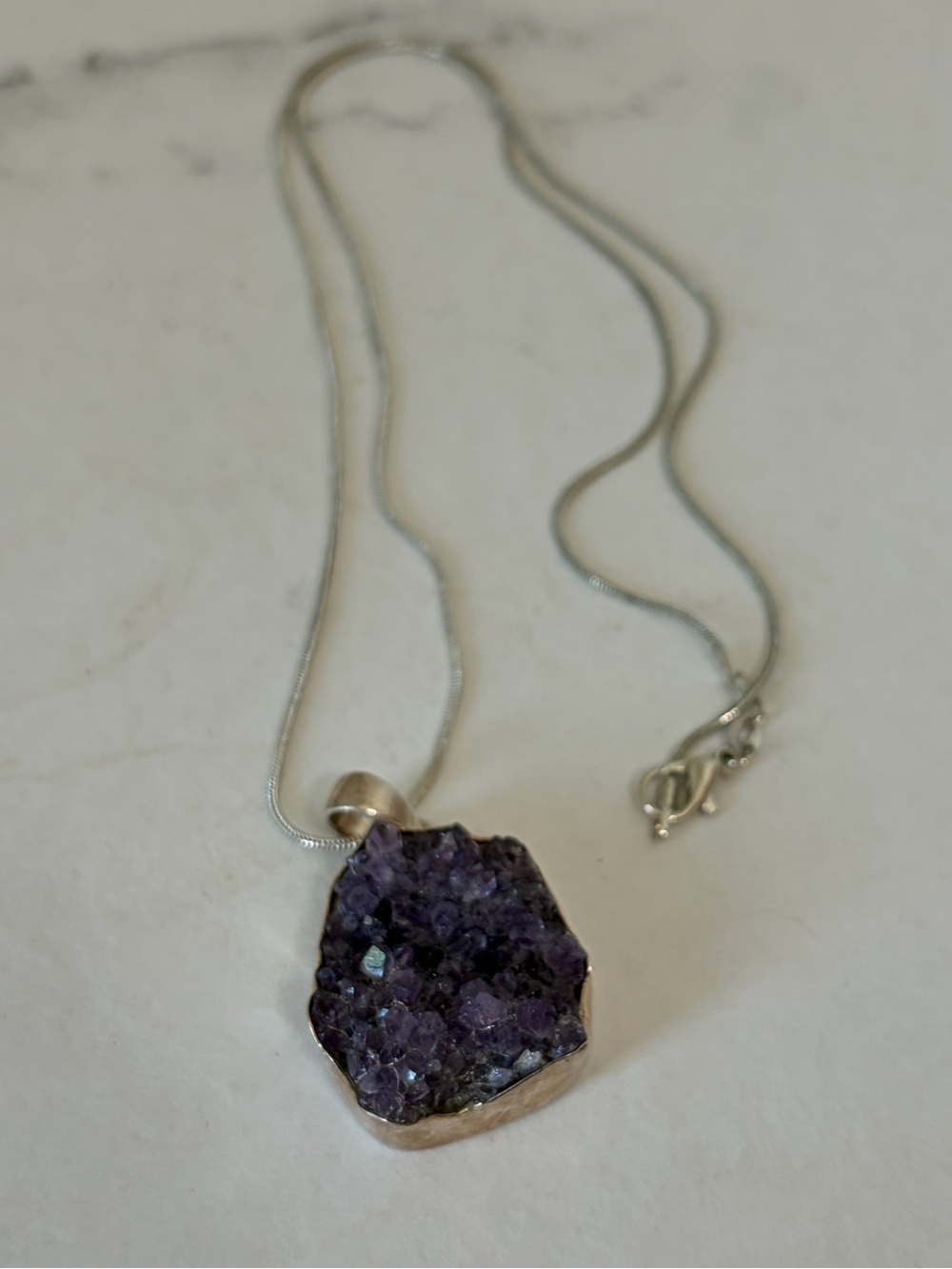 Amethyst Druzy in 925 Silver Setting with 925 Silver Chain - Picture 3 of 8